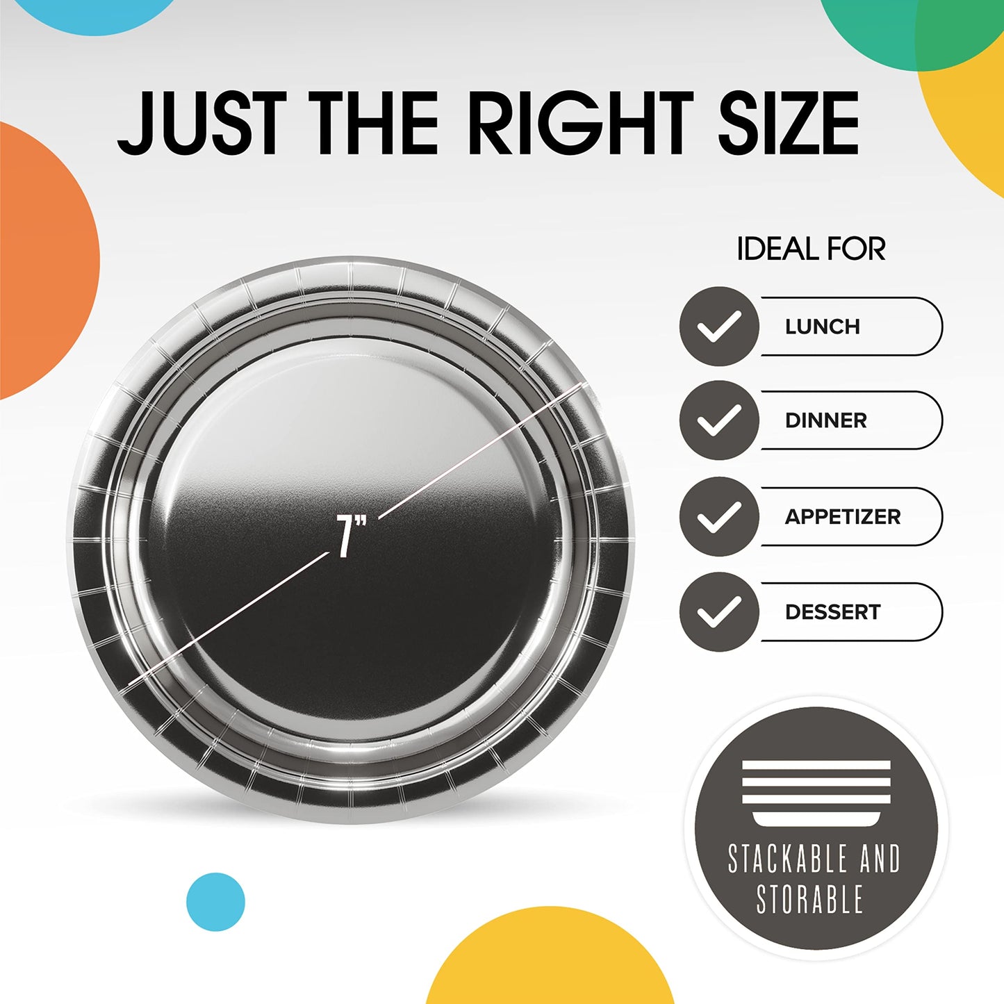 7 In. Reflective Silver Paper Plates - 100 Ct.