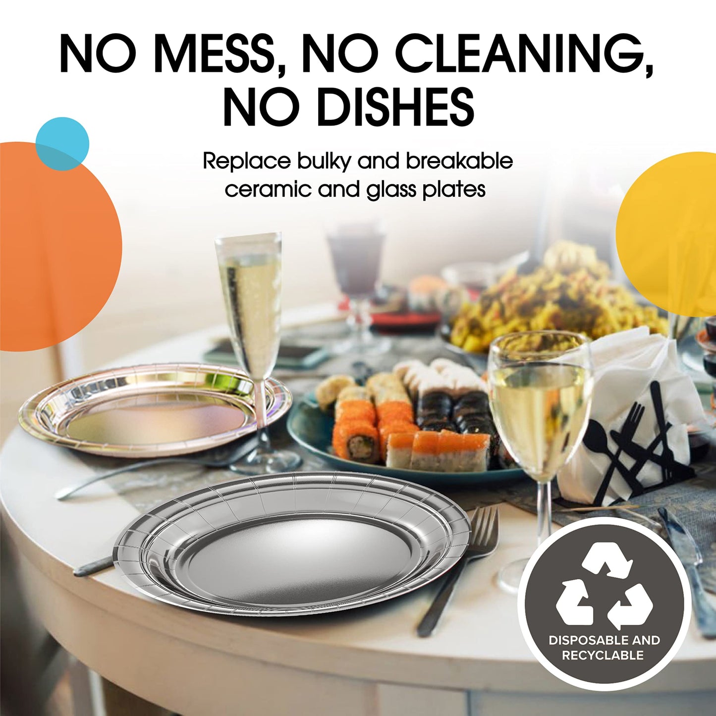 7 In. Reflective Silver Paper Plates - 100 Ct.