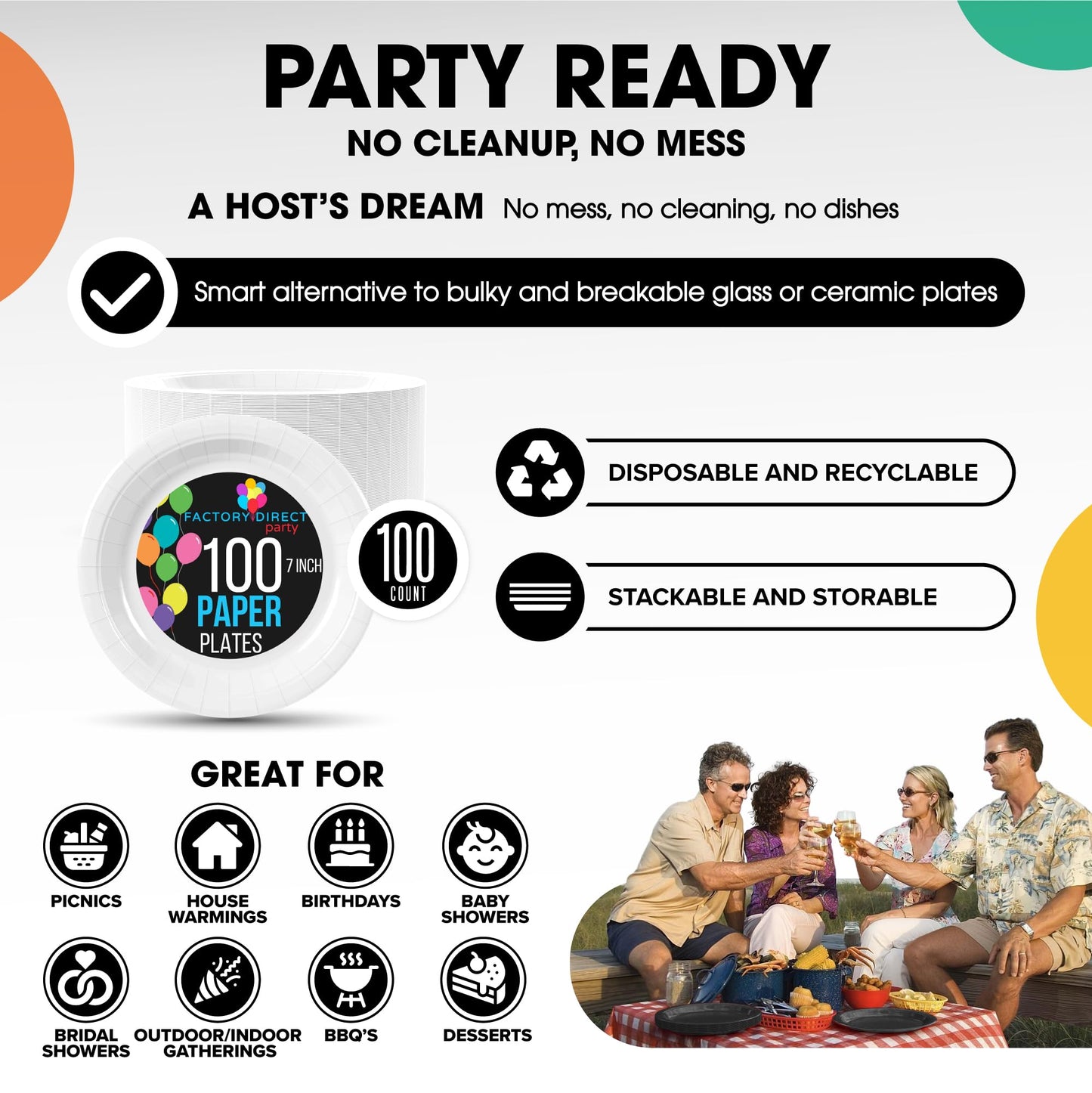 7 In. White Paper Plates - 100 Ct.