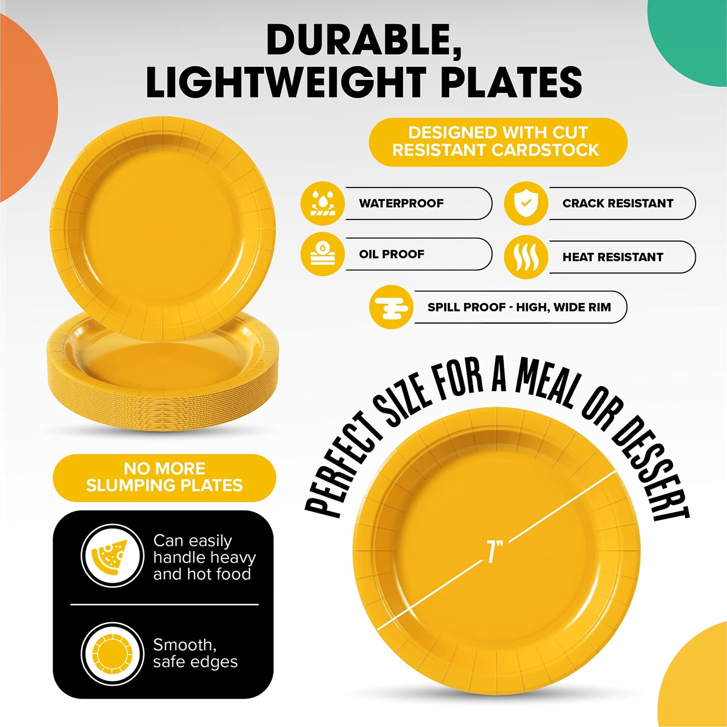 7 In. Yellow Paper Plates - 100 Ct.