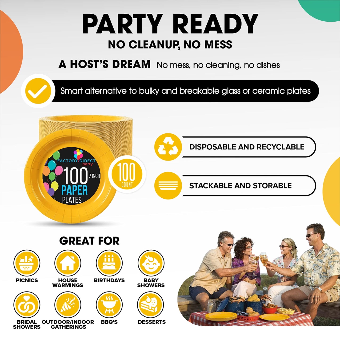 7 In. Yellow Paper Plates - 100 Ct.