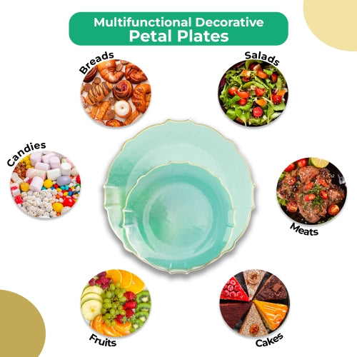 Mint/Gold Petal Plates - Combo Pack 20/20