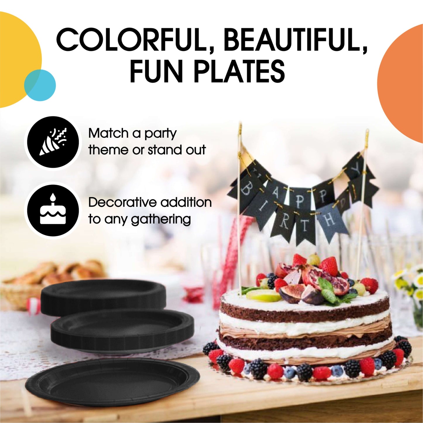 10 In. Black Paper Plates - 100 Ct.