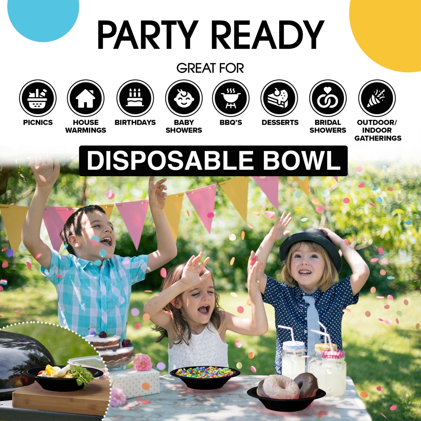 12 oz Black Plastic Bowls 50 Ct.