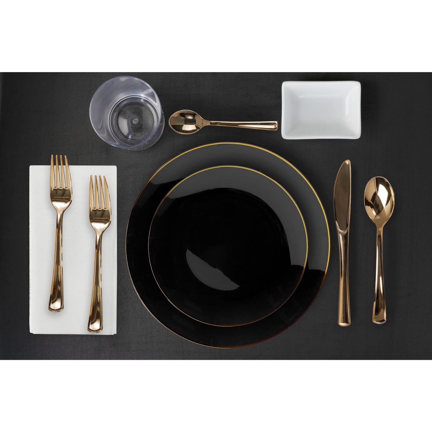 8" Classic Black Design Plates - Gold Rim 10 Ct.