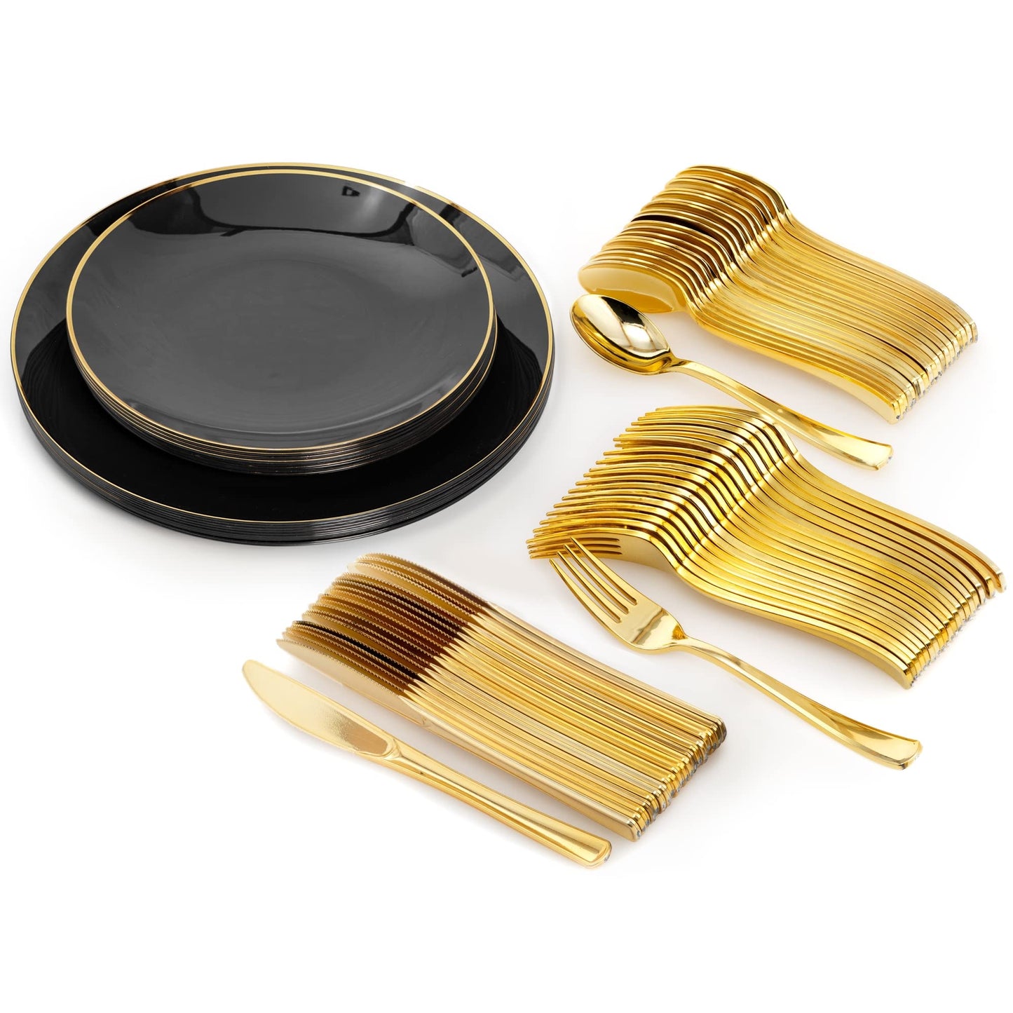 8" Classic Black Design Plates - Gold Rim 10 Ct.