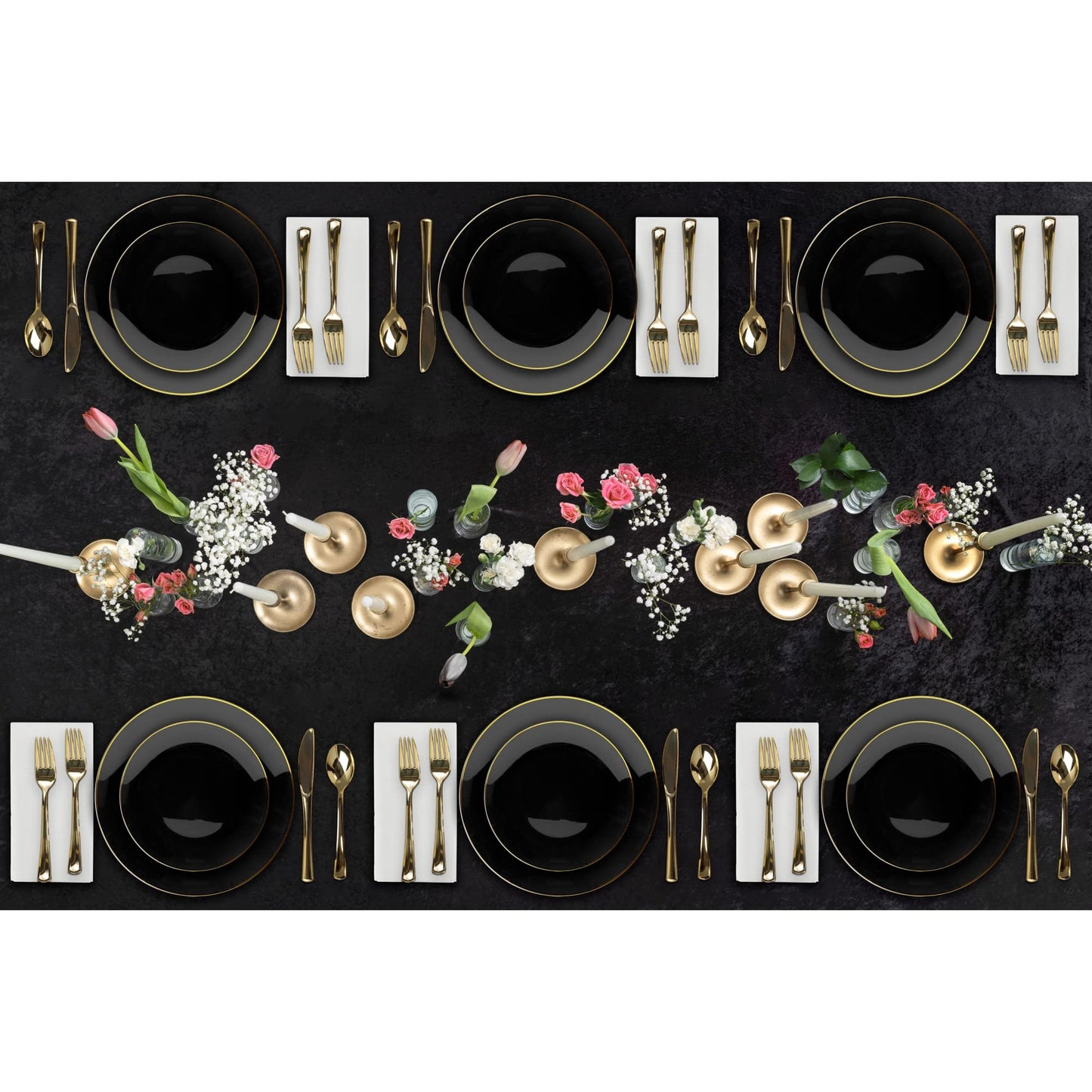 8" Classic Black Design Plates - Gold Rim 10 Ct.