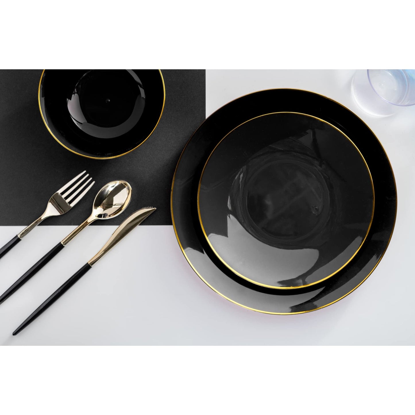 8" Classic Black Design Plates - Gold Rim 10 Ct.