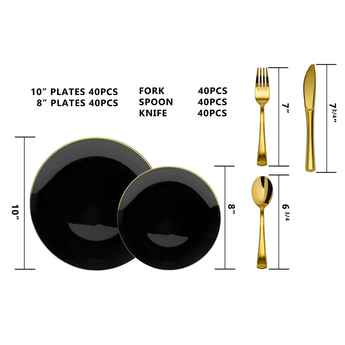 8" Classic Black Design Plates - Gold Rim 10 Ct.