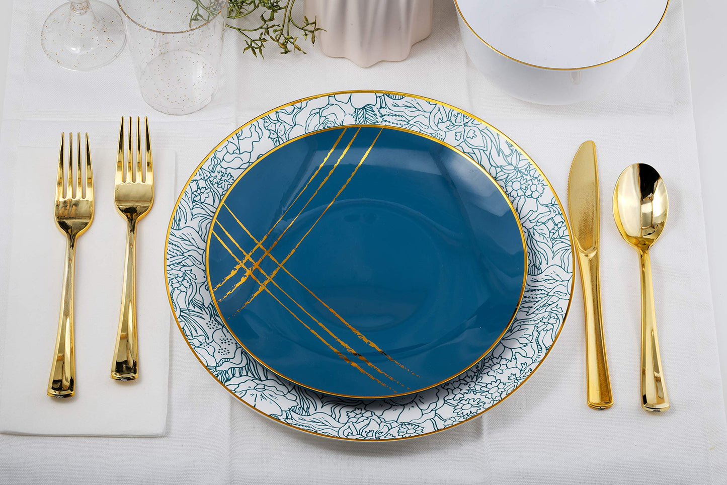 8" Floral Brush Gold Design Plates (10)