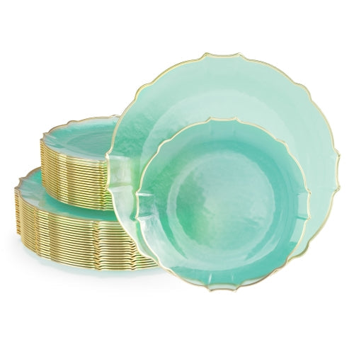 Mint/Gold Petal Plates - Combo Pack 20/20