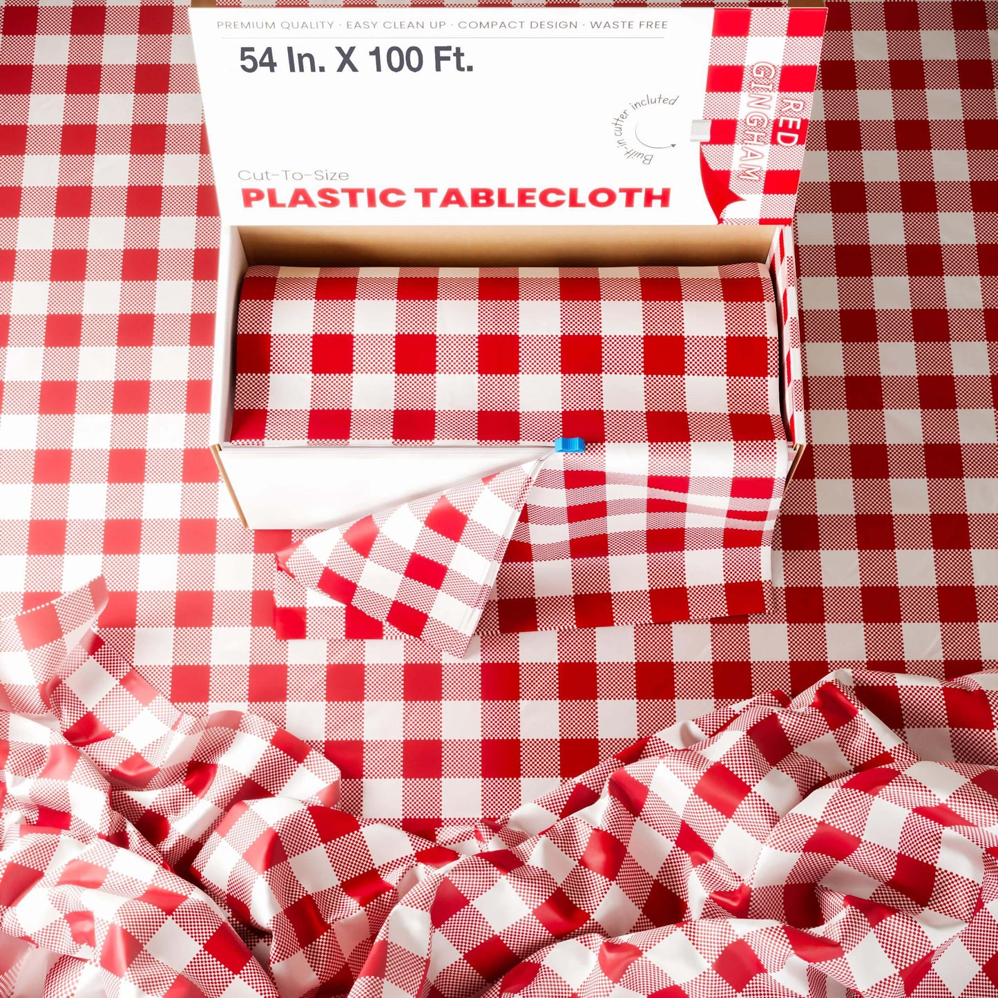 54 In. X 100 Ft. Select A Size Table Cover | Red Gingham