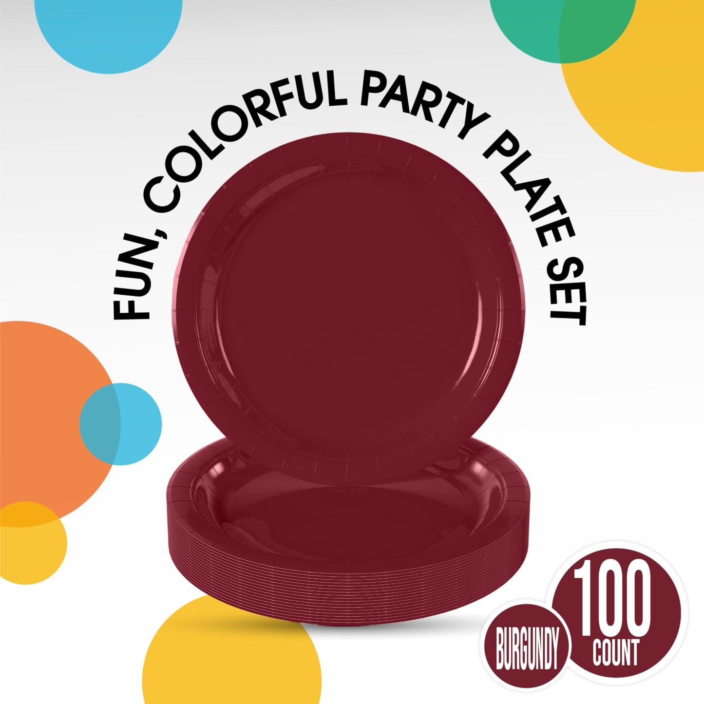 9 In. Burgundy Paper Plates - 100 Ct.