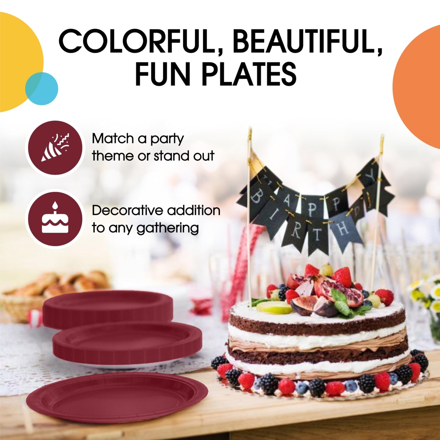 9 In. Burgundy Paper Plates - 100 Ct.