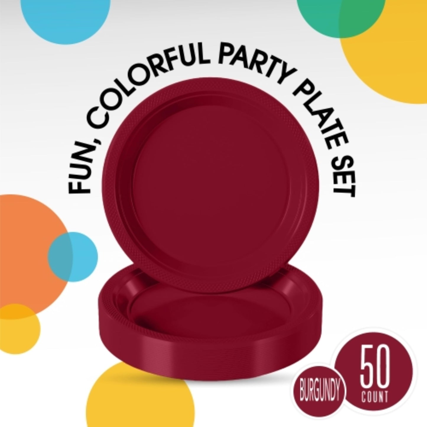 9 In. Burgundy Plastic Plates - 50 Ct.