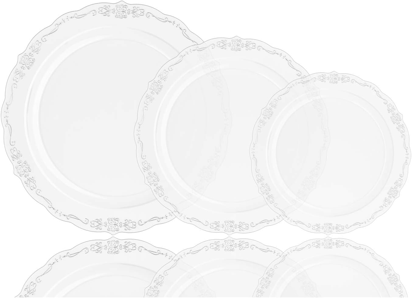 9 In. Clear Victorian Design Plates - 20 Ct.