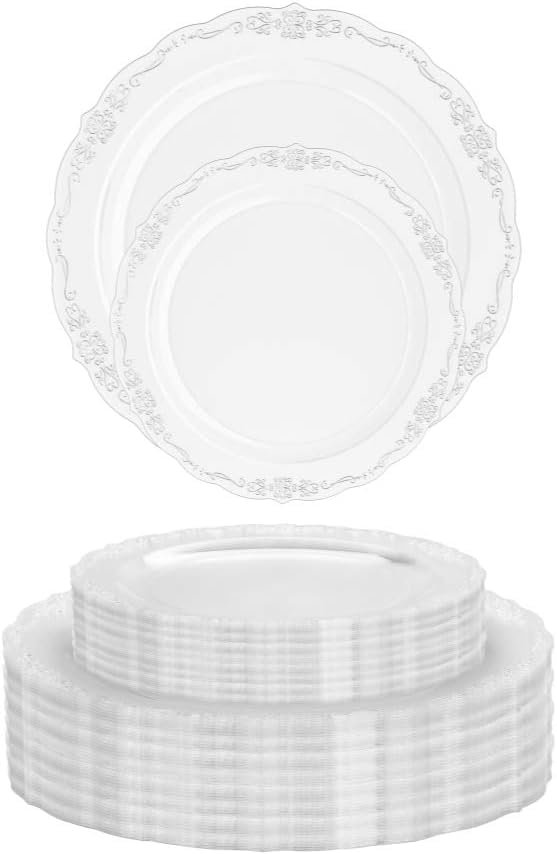 9 In. Clear Victorian Design Plates - 20 Ct.