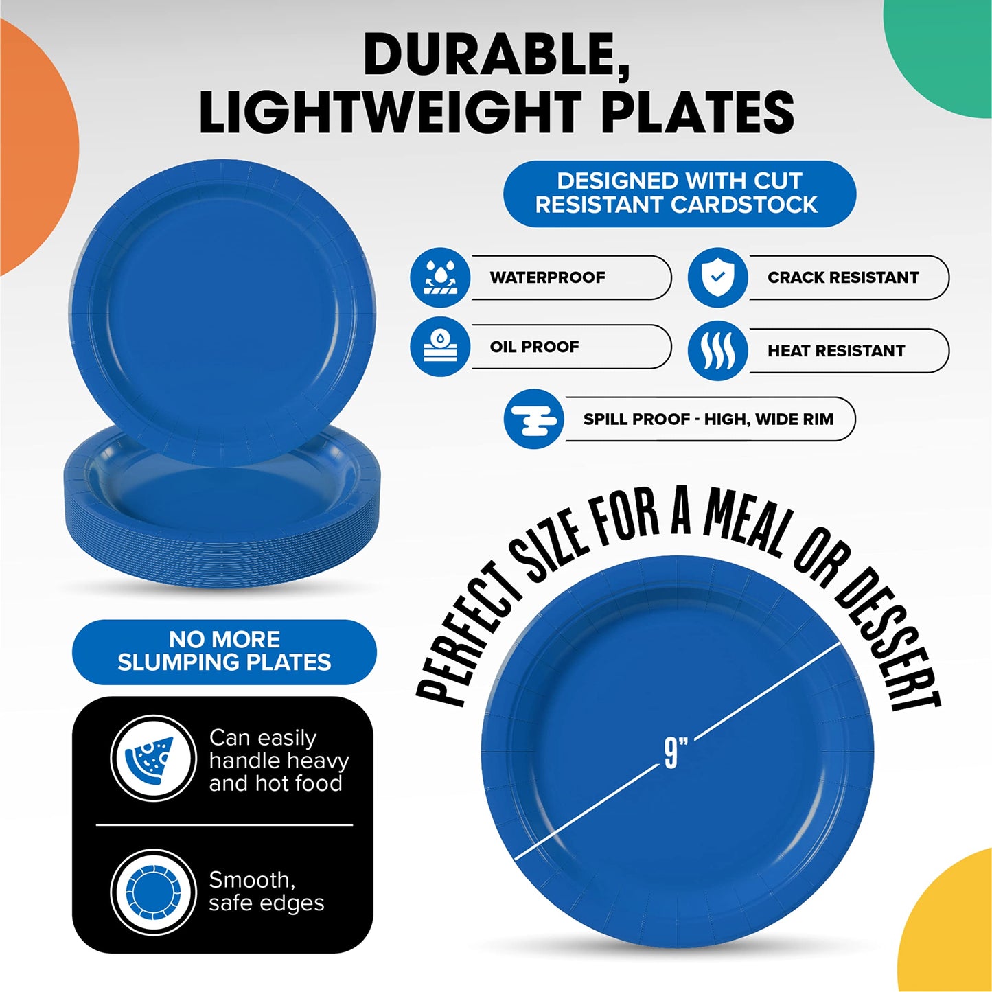 9 In. Dark Blue Paper Plates - 100 Ct.