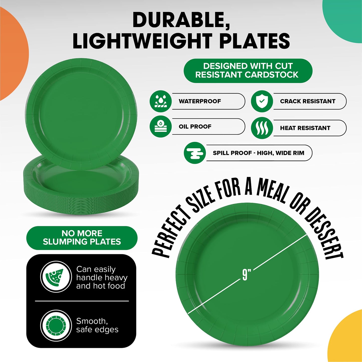 9 In. Emerald Green Paper Plates - 100 Ct.