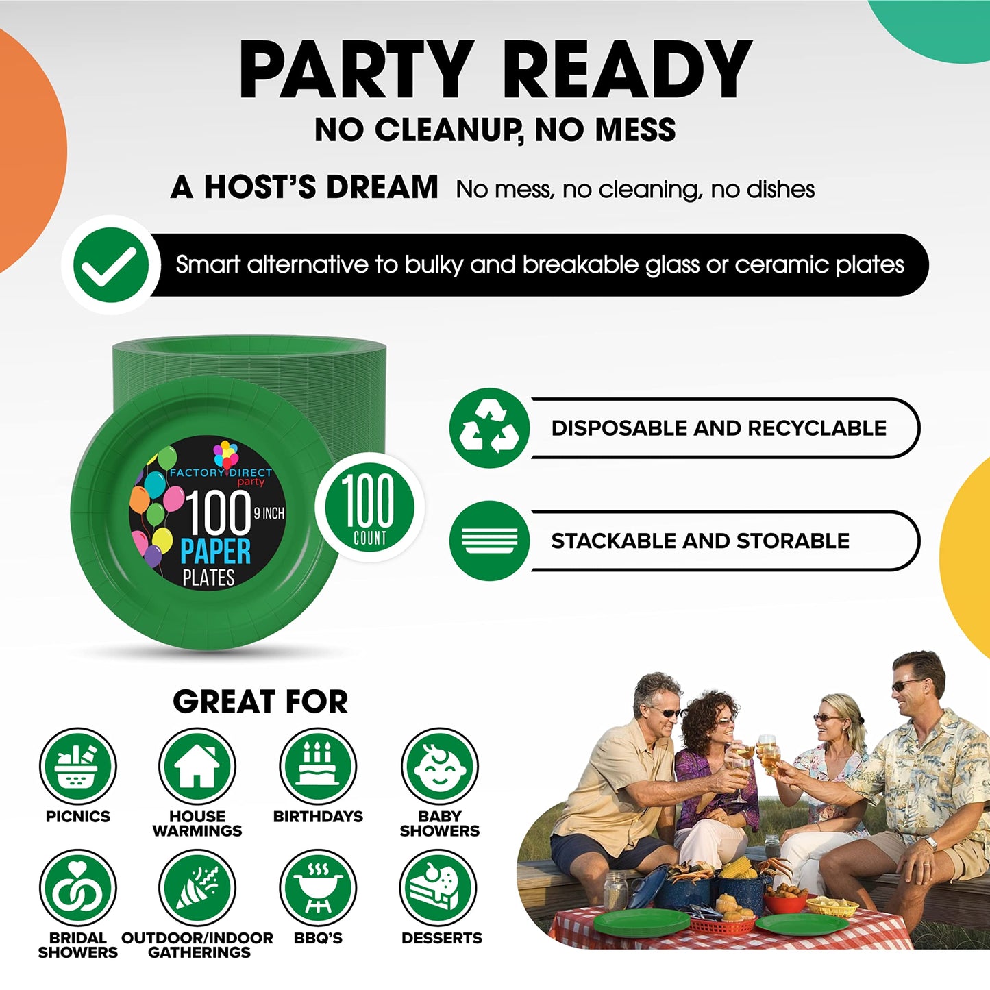 9 In. Emerald Green Paper Plates - 100 Ct.