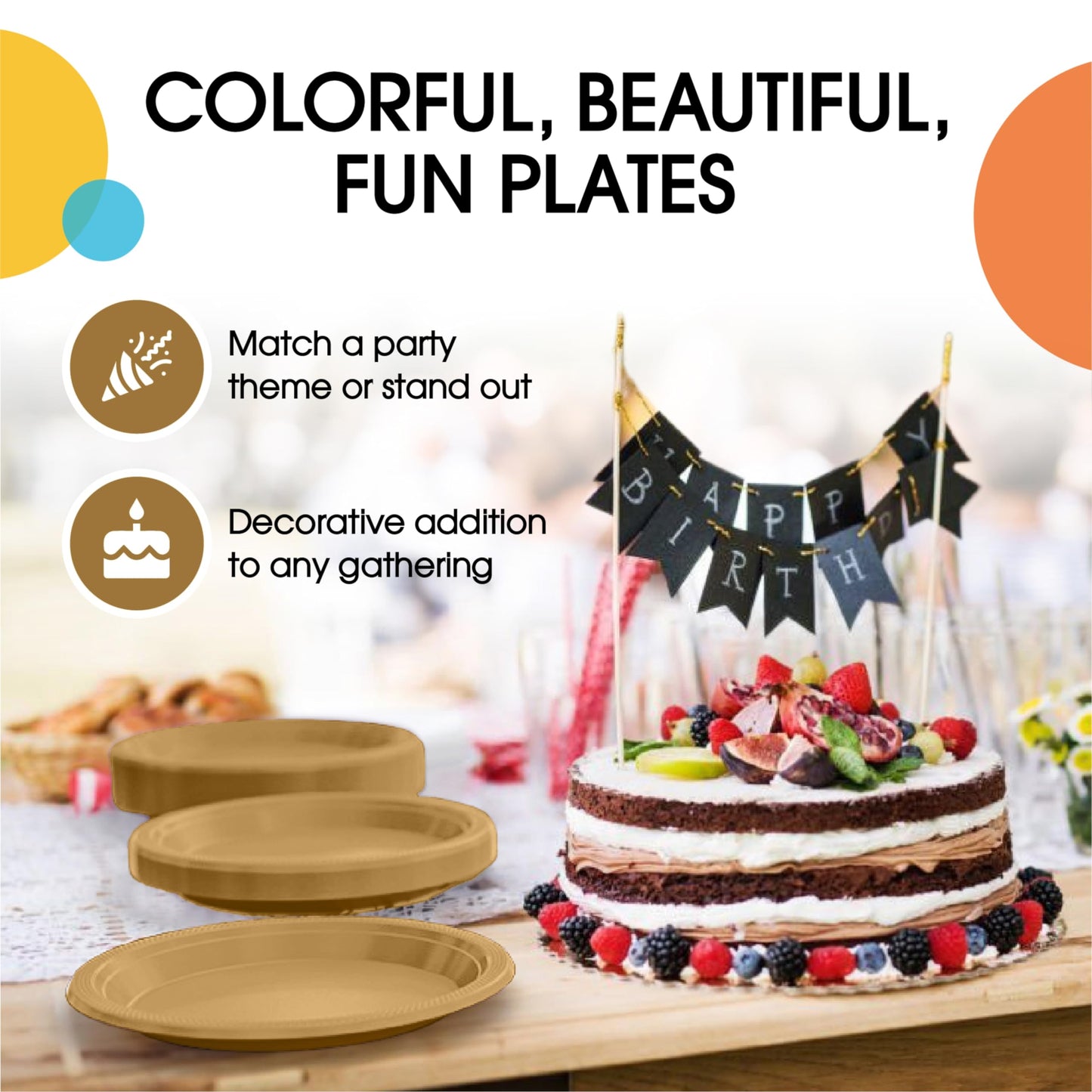 9 In. Gold Plastic Plates - 50 Ct.