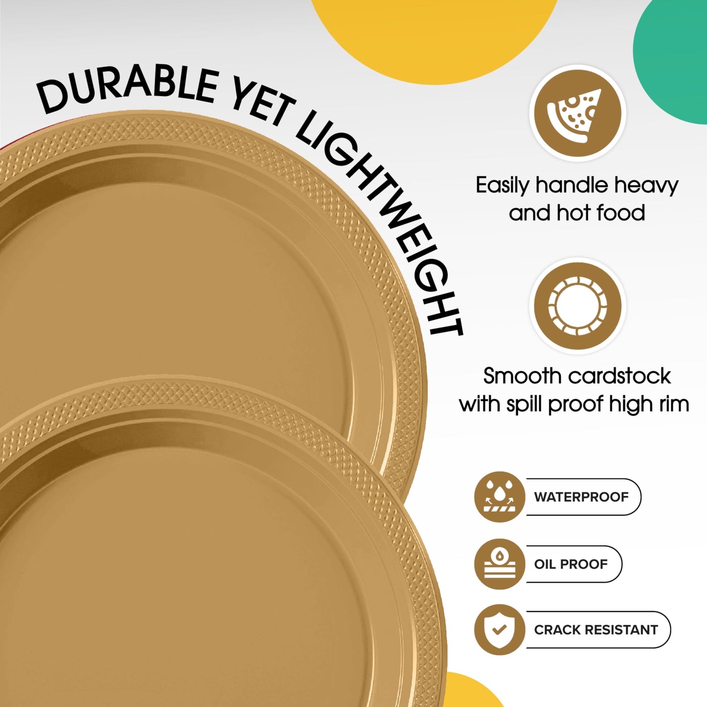 9 In. Gold Plastic Plates - 50 Ct.