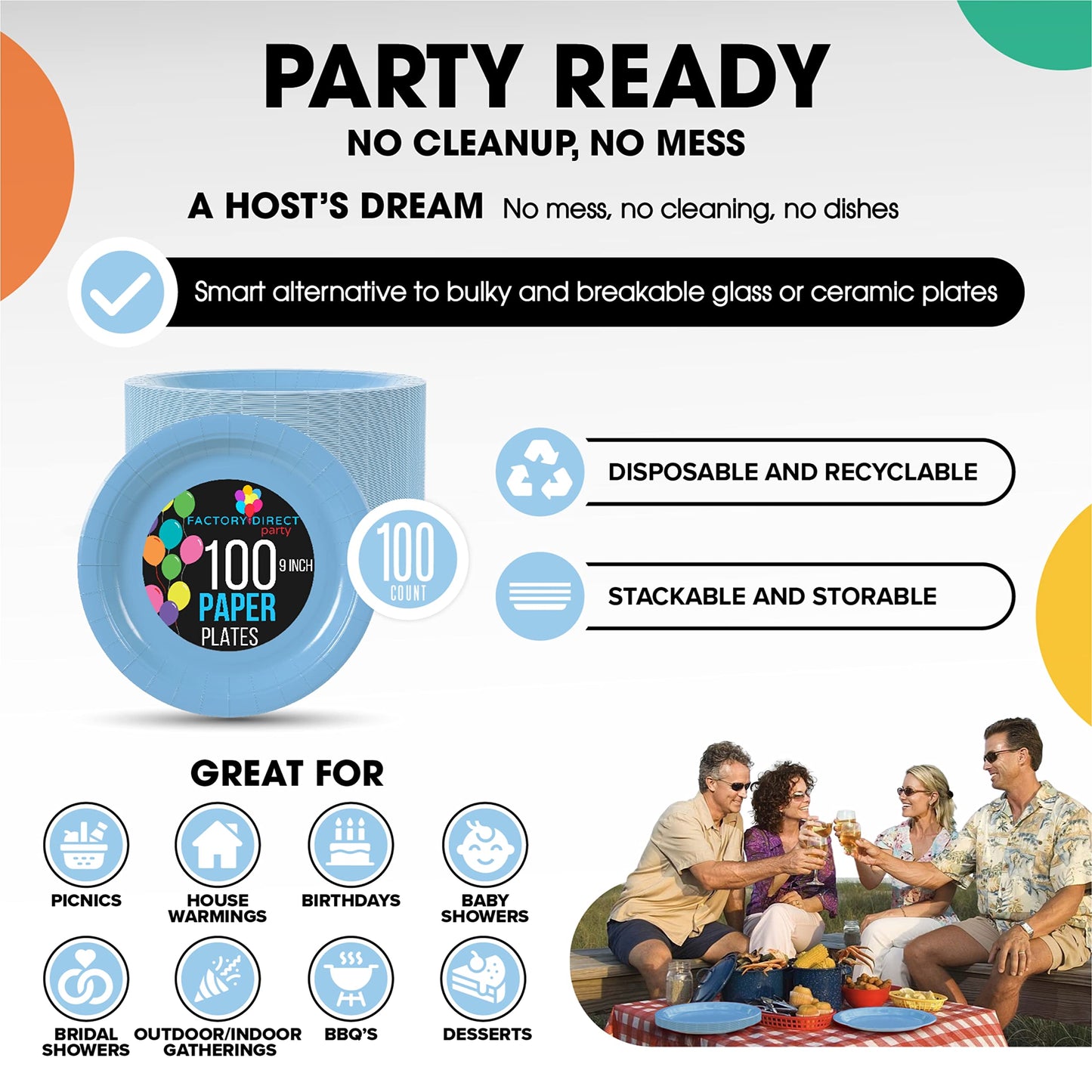 9 In. Light Blue Paper Plates - 100 Ct.