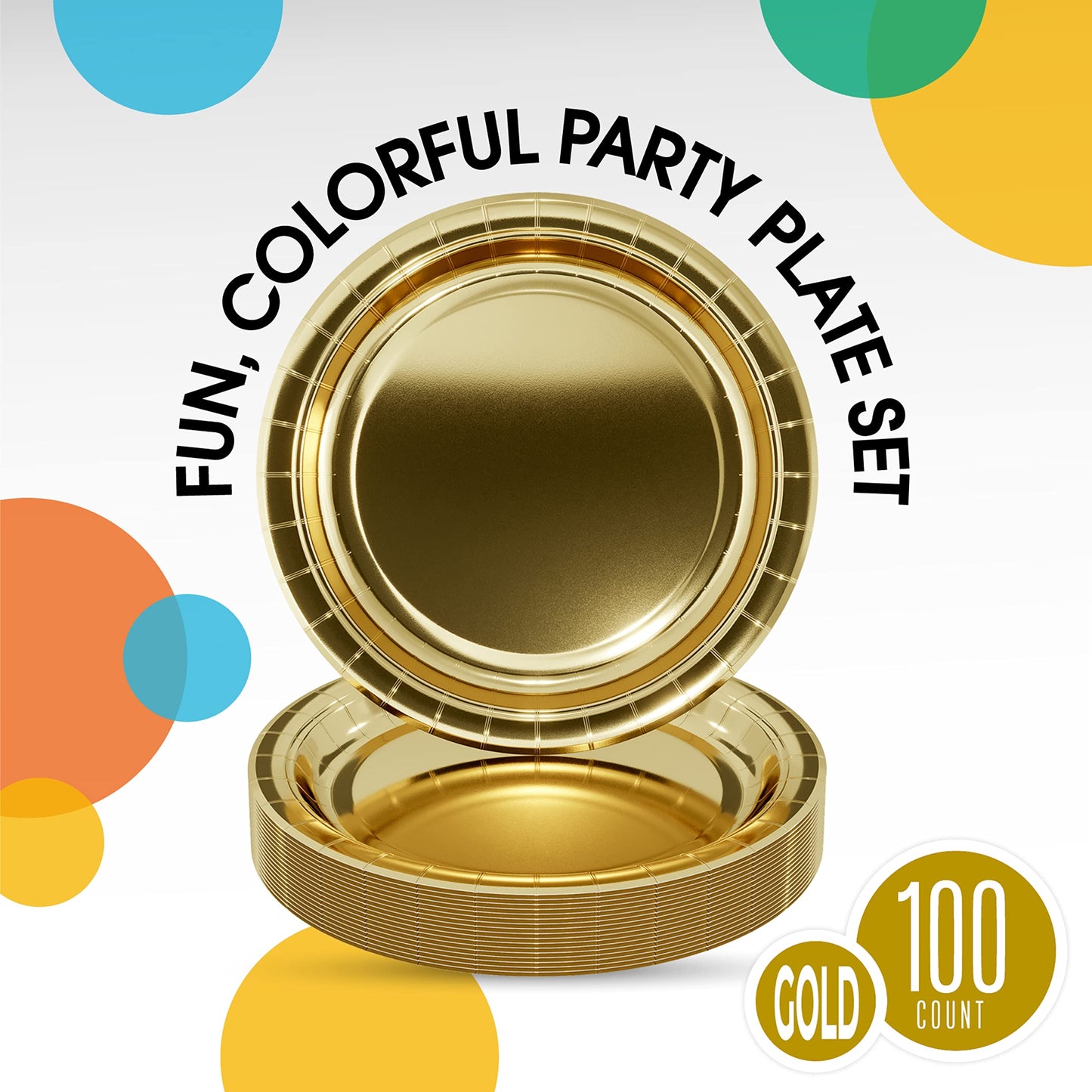 9 In. Reflective Gold Paper Plates - 100 Ct.
