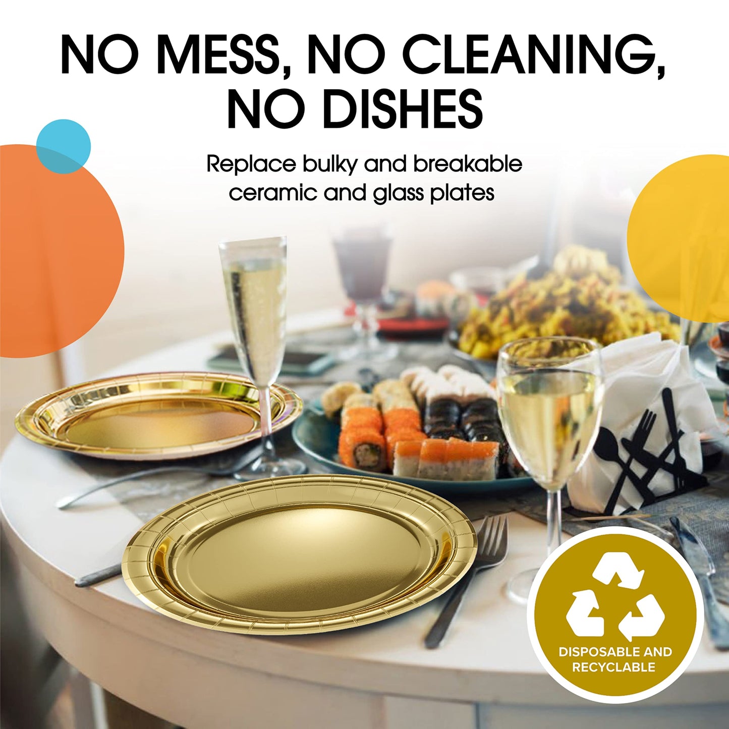 9 In. Reflective Gold Paper Plates - 100 Ct.