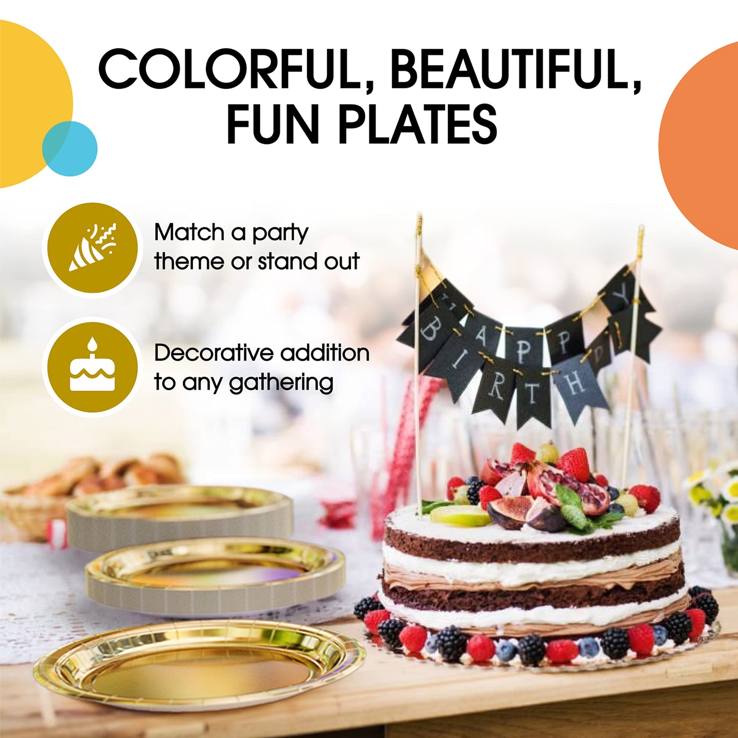 9 In. Reflective Gold Paper Plates - 100 Ct.
