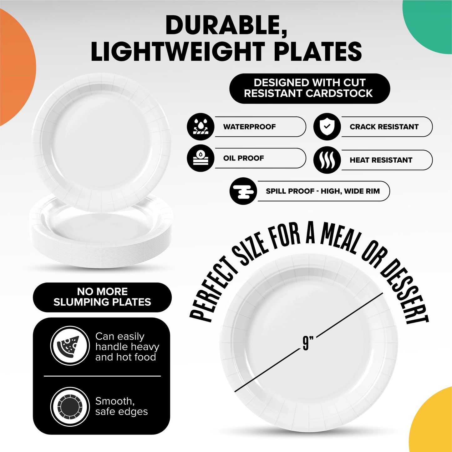 9 In. White Paper Plates - 100 Ct.