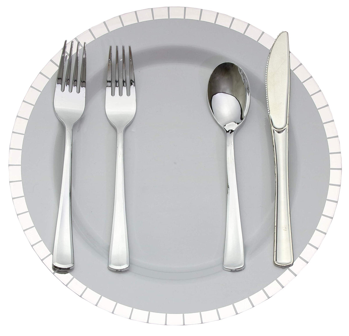 9 In. White/Silver Slit Design Plates - 10 Ct.