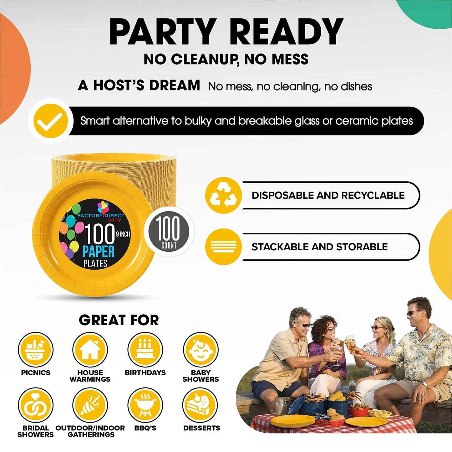 9 In. Yellow Paper Plates - 100 Ct.