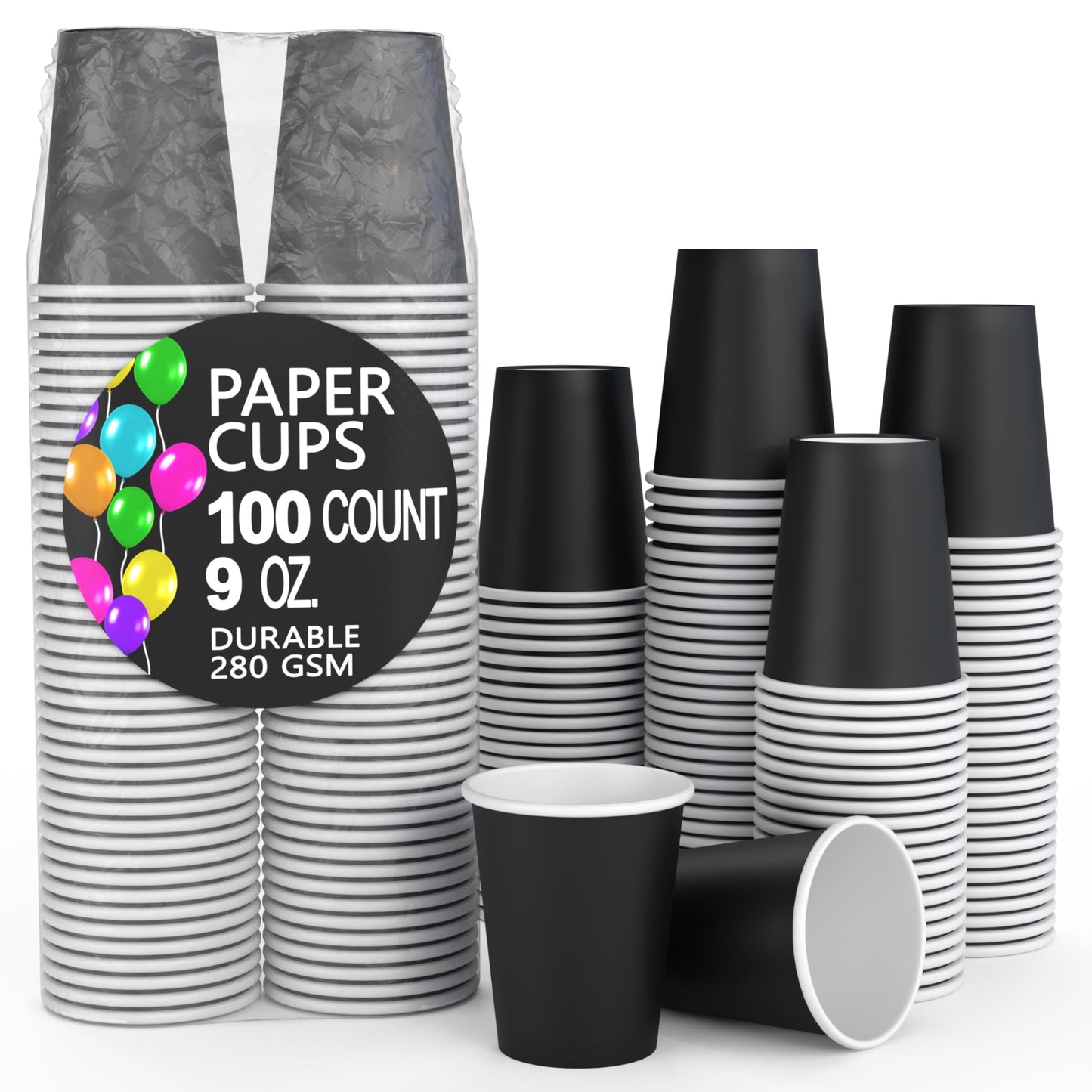 9 oz. Black Paper Cups - 100 Ct.