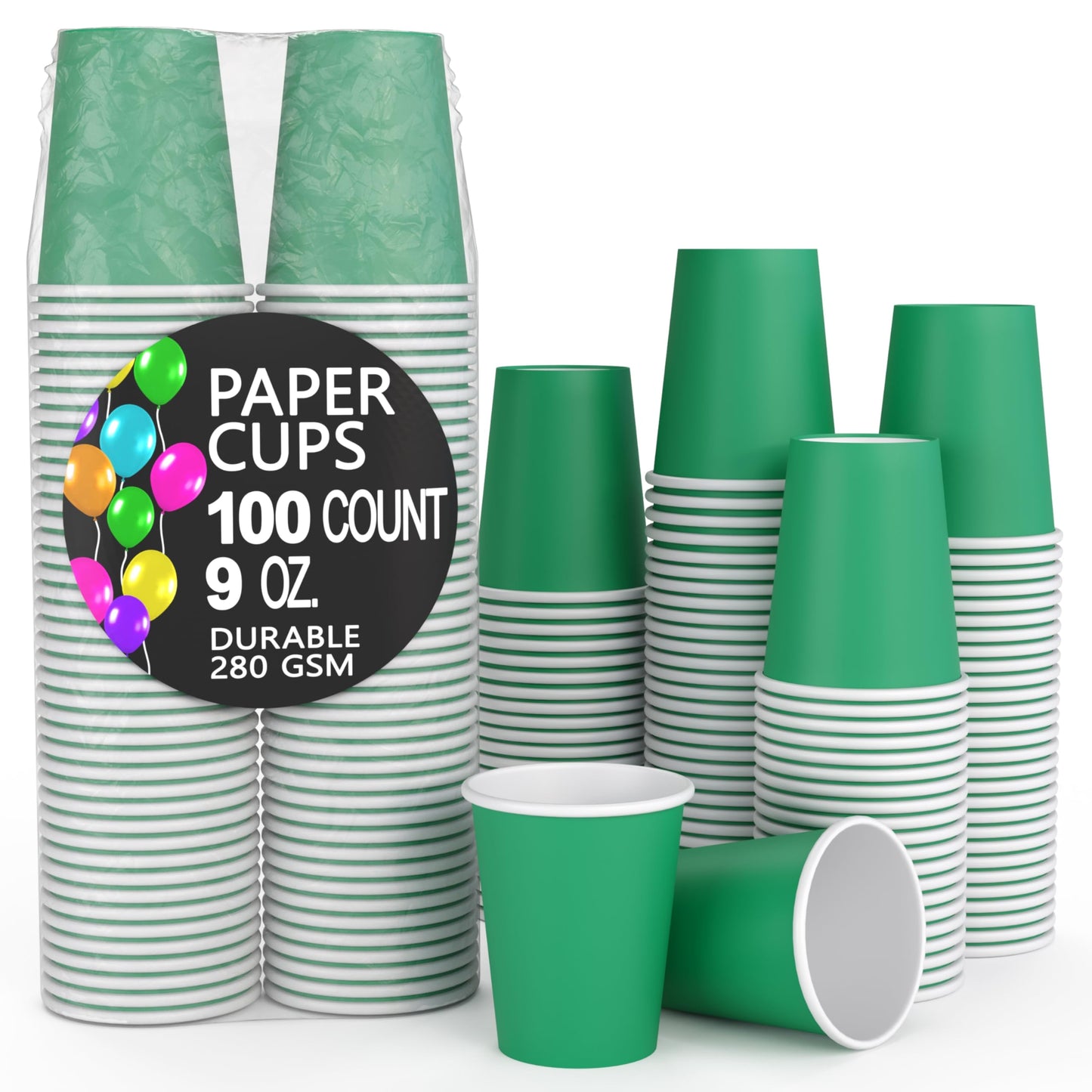 9 oz. Emerald Green Paper Cups - 100 Ct.