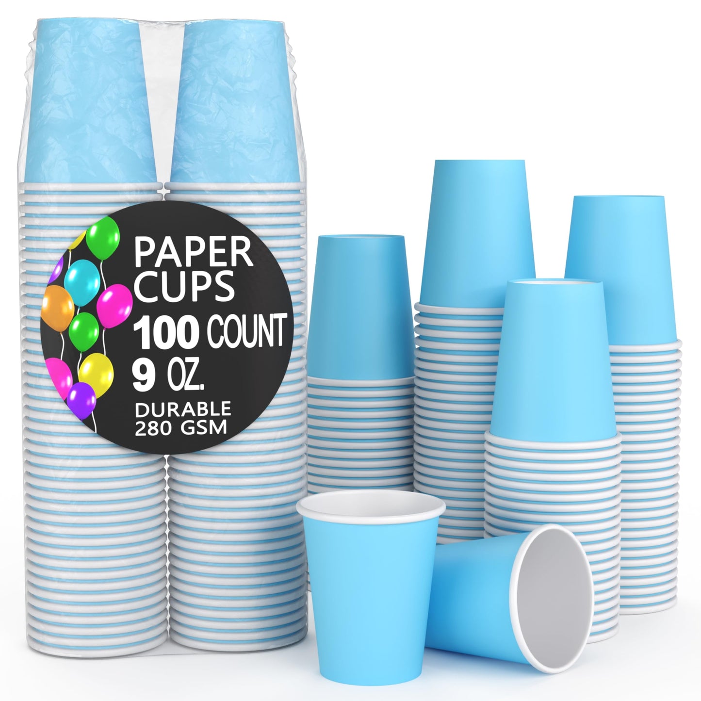 9 oz. Light Blue Paper Cups - 100 Ct.