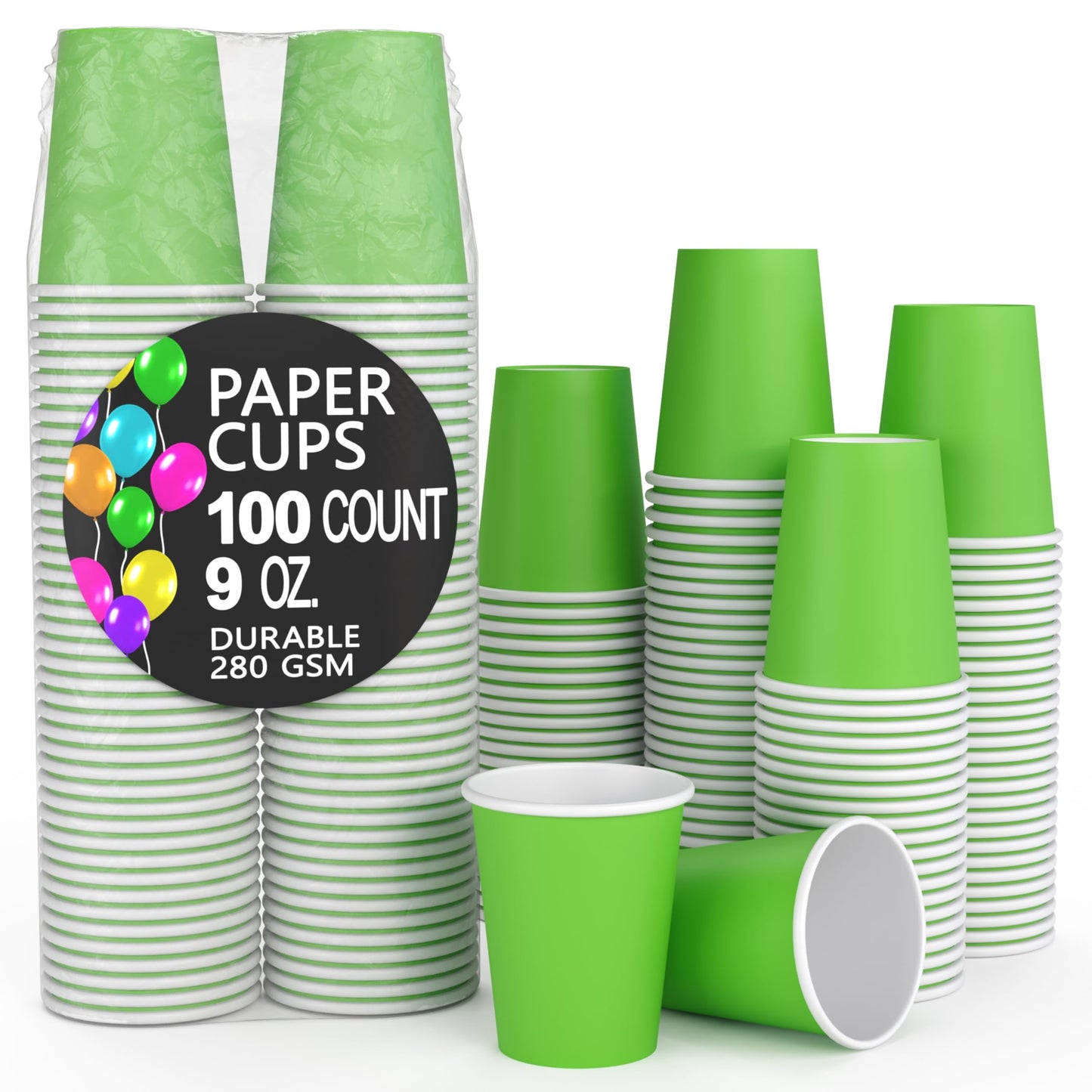 9 oz. Lime Green Paper Cups - 100 Ct.