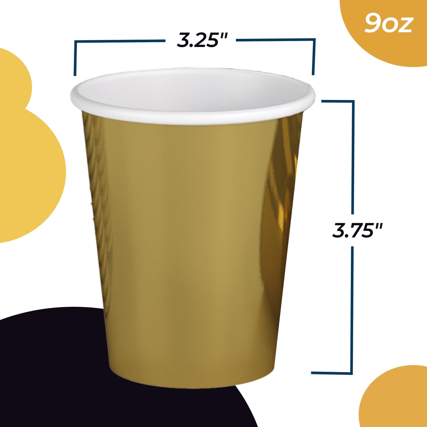 9 oz. Metallic Gold Paper Cups - 100 Ct.