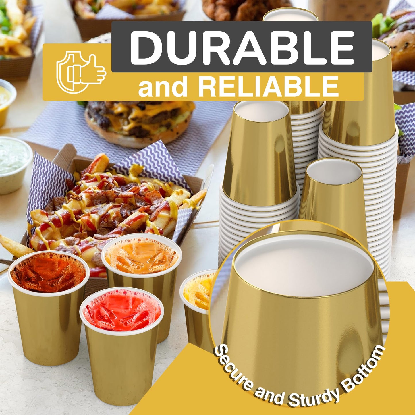 9 oz. Metallic Gold Paper Cups - 100 Ct.