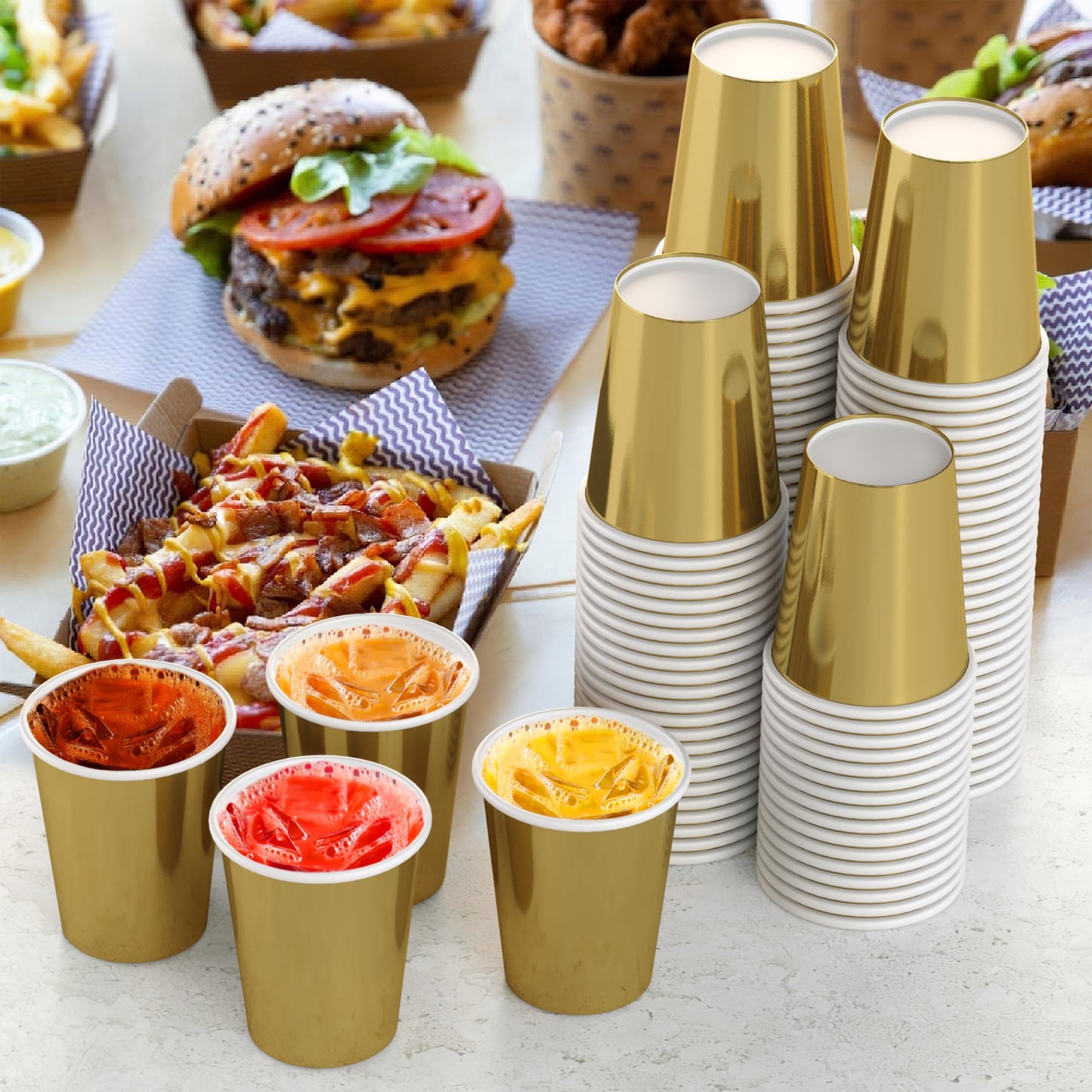 9 oz. Metallic Gold Paper Cups - 100 Ct.