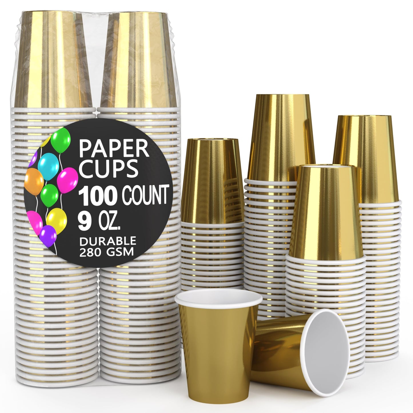 9 oz. Metallic Gold Paper Cups - 100 Ct.
