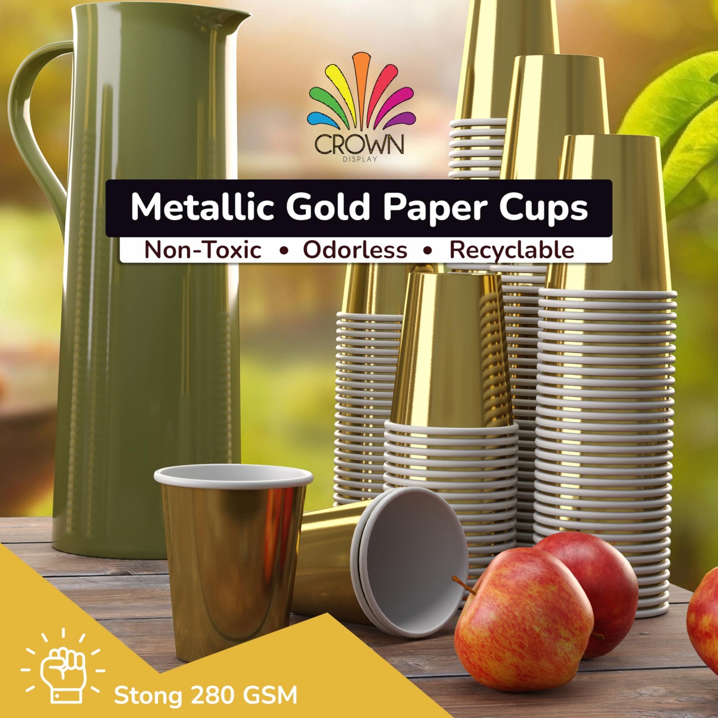 9 oz. Metallic Gold Paper Cups - 100 Ct.