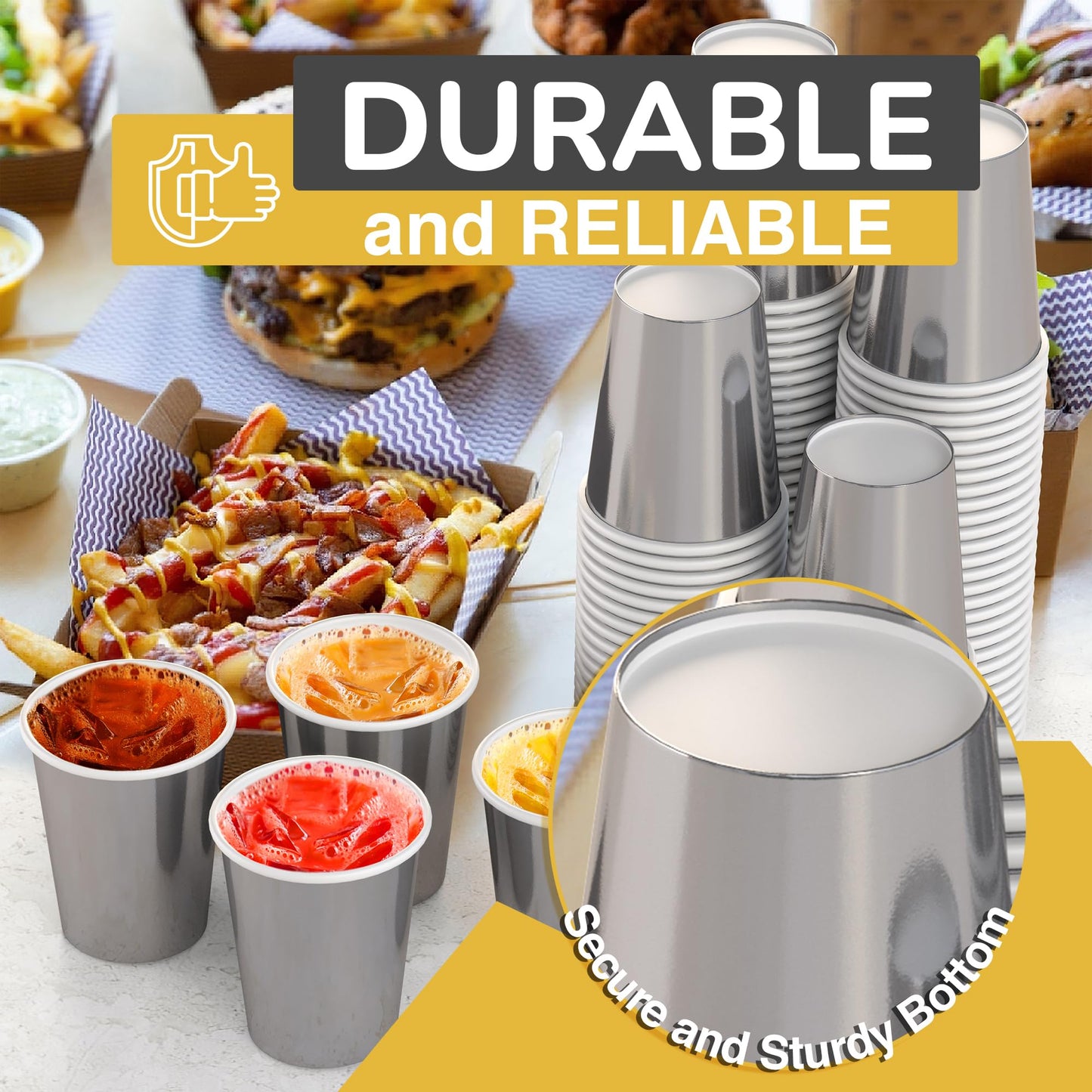 9 oz. Metallic Silver Paper Cups - 100 Ct.