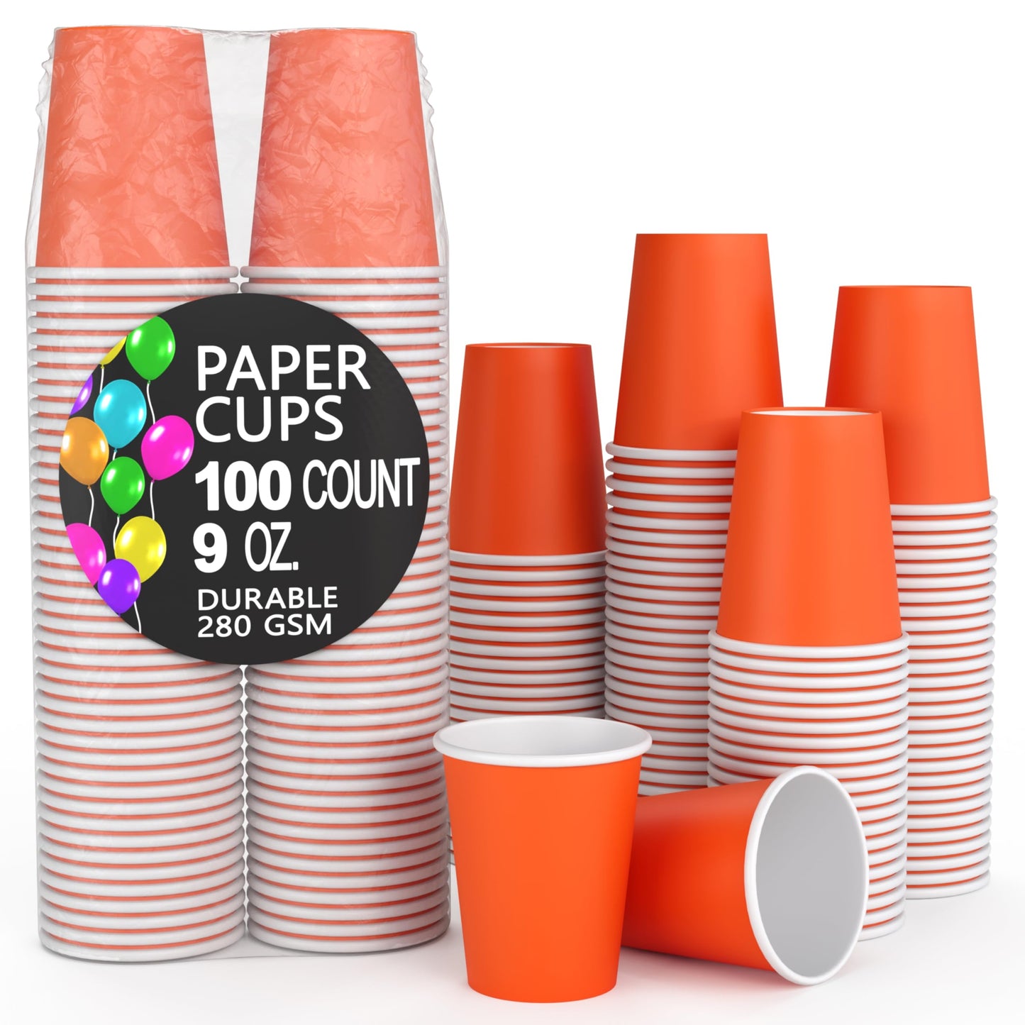 9 oz. Orange Paper Cups - 100 Ct.