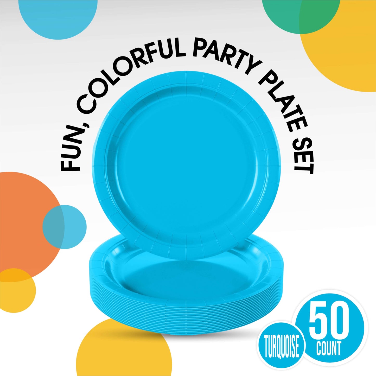 9 In. Turquiose Paper Plates - 50 Ct.