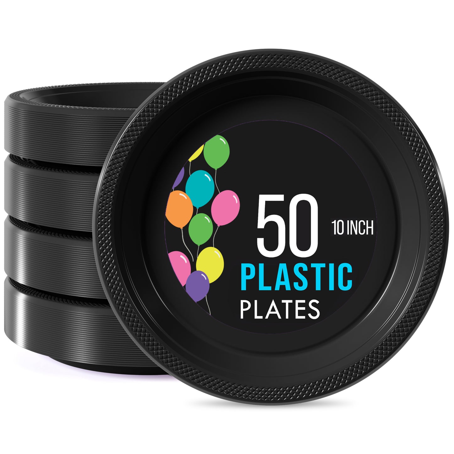 10 In. Black Plastic Plates - 50 Ct.