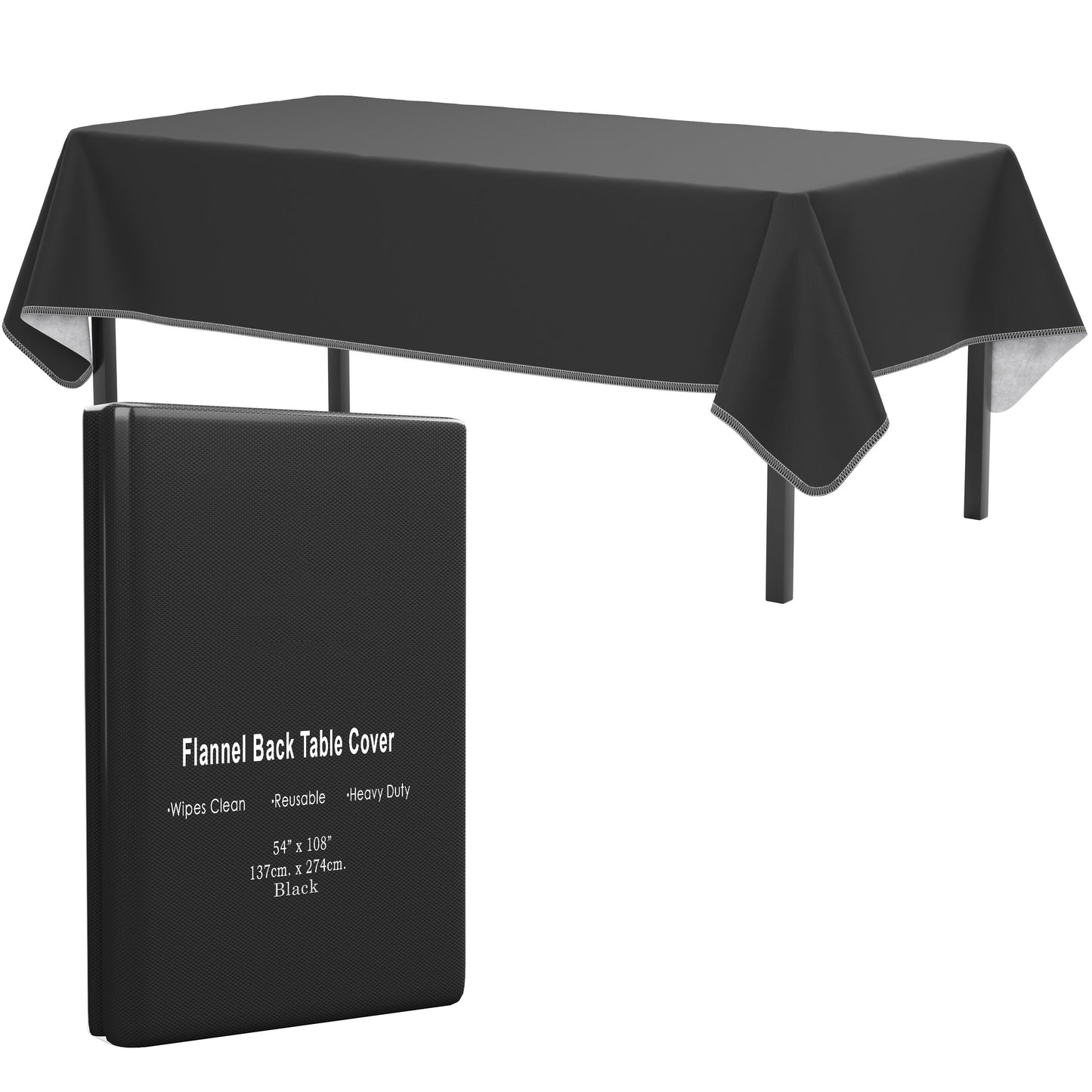 Black Flannel Backed Table Cover 54 in. x 108 in.