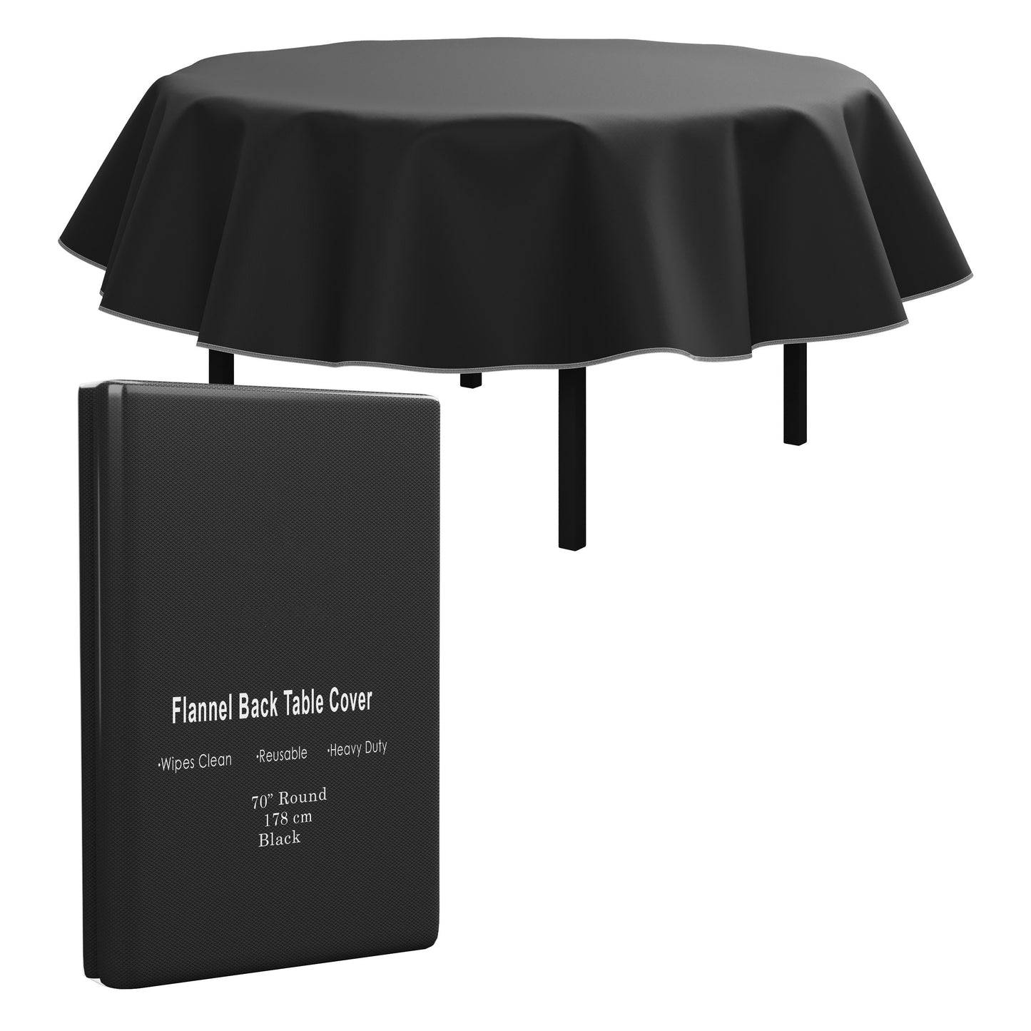 Black Flannel Backed Table Cover 70 in. Round