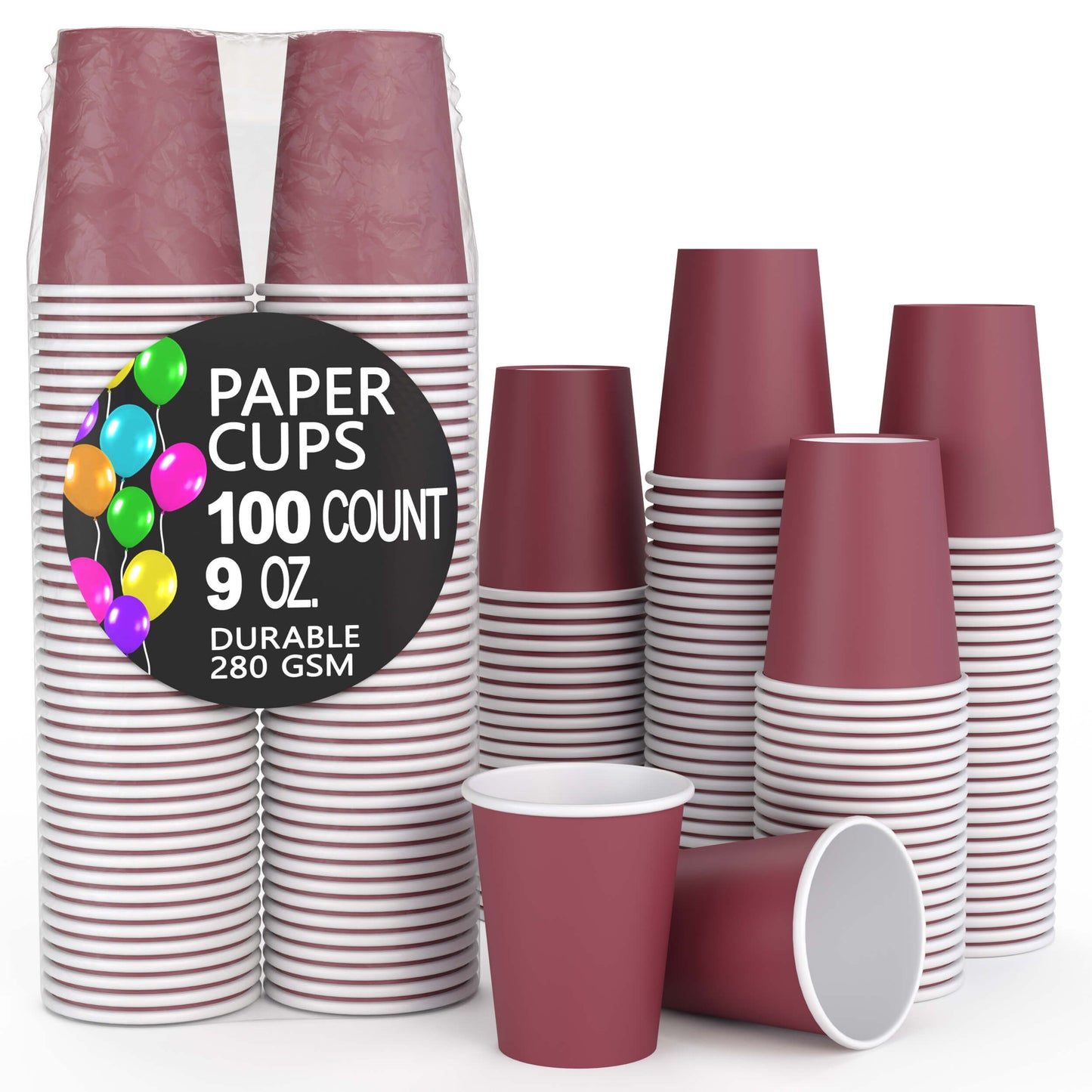 9 oz. Burgundy Paper Cups - 100 Ct.