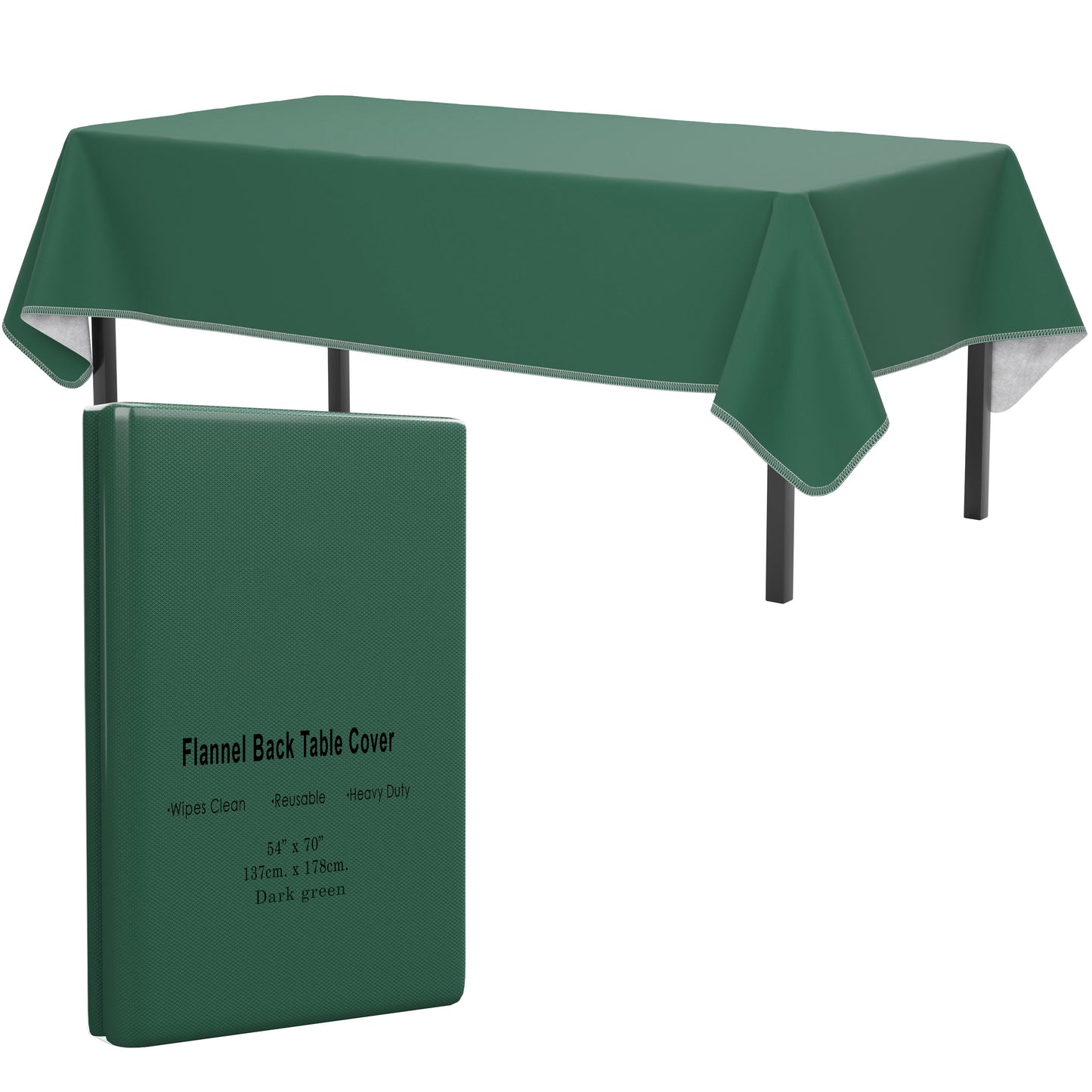 Dark Green Flannel Backed Table Cover 54 in. x 70 in.